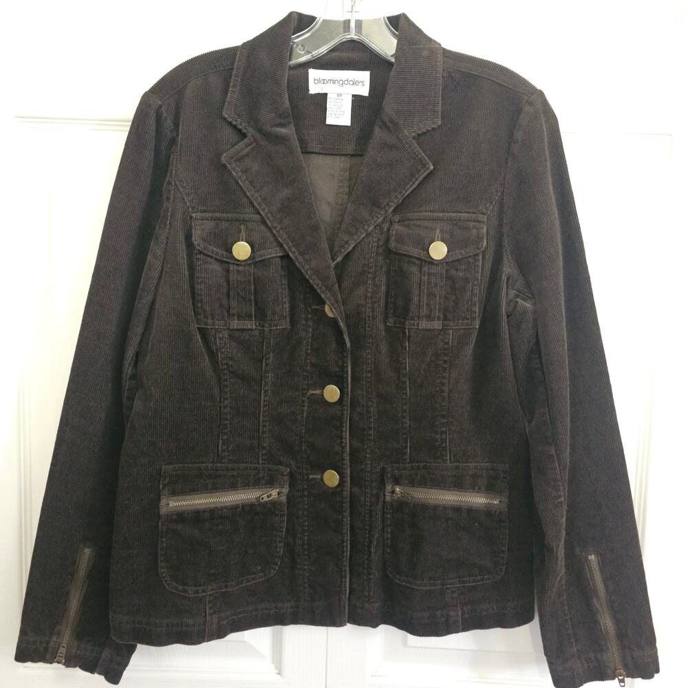 Bloomingdales Vintage Womens Brown Corduroy Blazer Jacket 10P Preppy Petite